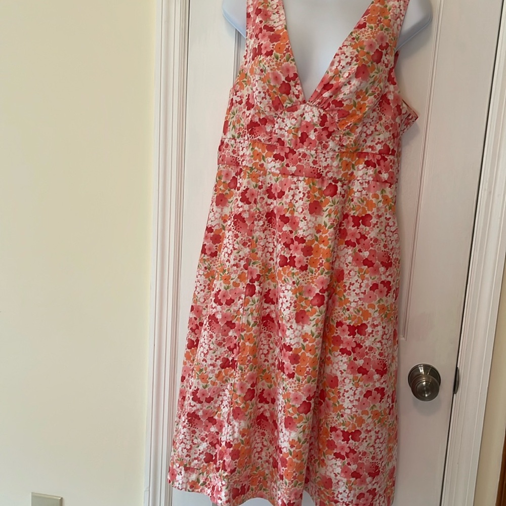 Garnet Hill Cotton Floral Dress Women’s 14 Floral Fit & Flare Cottage Pink Midi